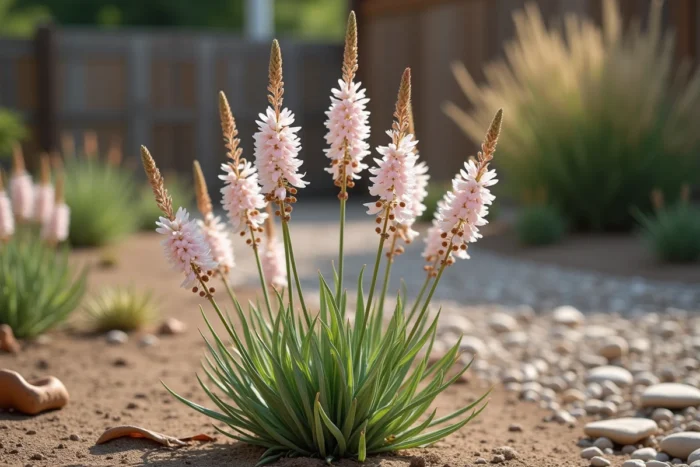 Gaura lindheimeri en fleur dans un jardin sec avec ses fleurs rose pâle et blanches sur des tiges fines et élancées