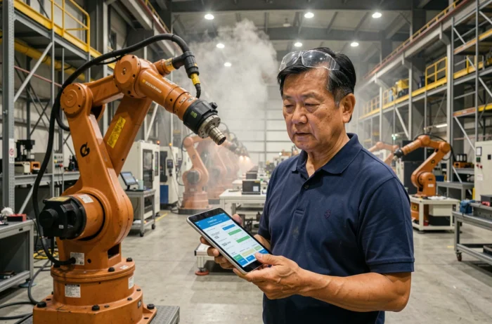 Ingénieur supervisant une ligne de production automatisée dans une usine technologique avancée