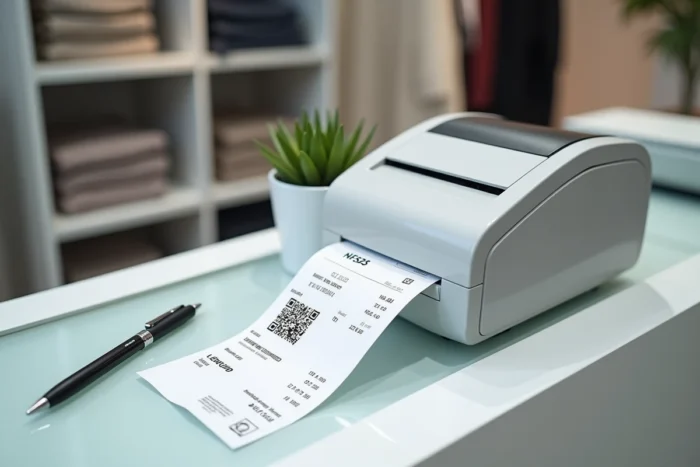 Reçu fiscal certifié NF525 imprimé par une caisse enregistreuse conforme à la réglementation française 2026